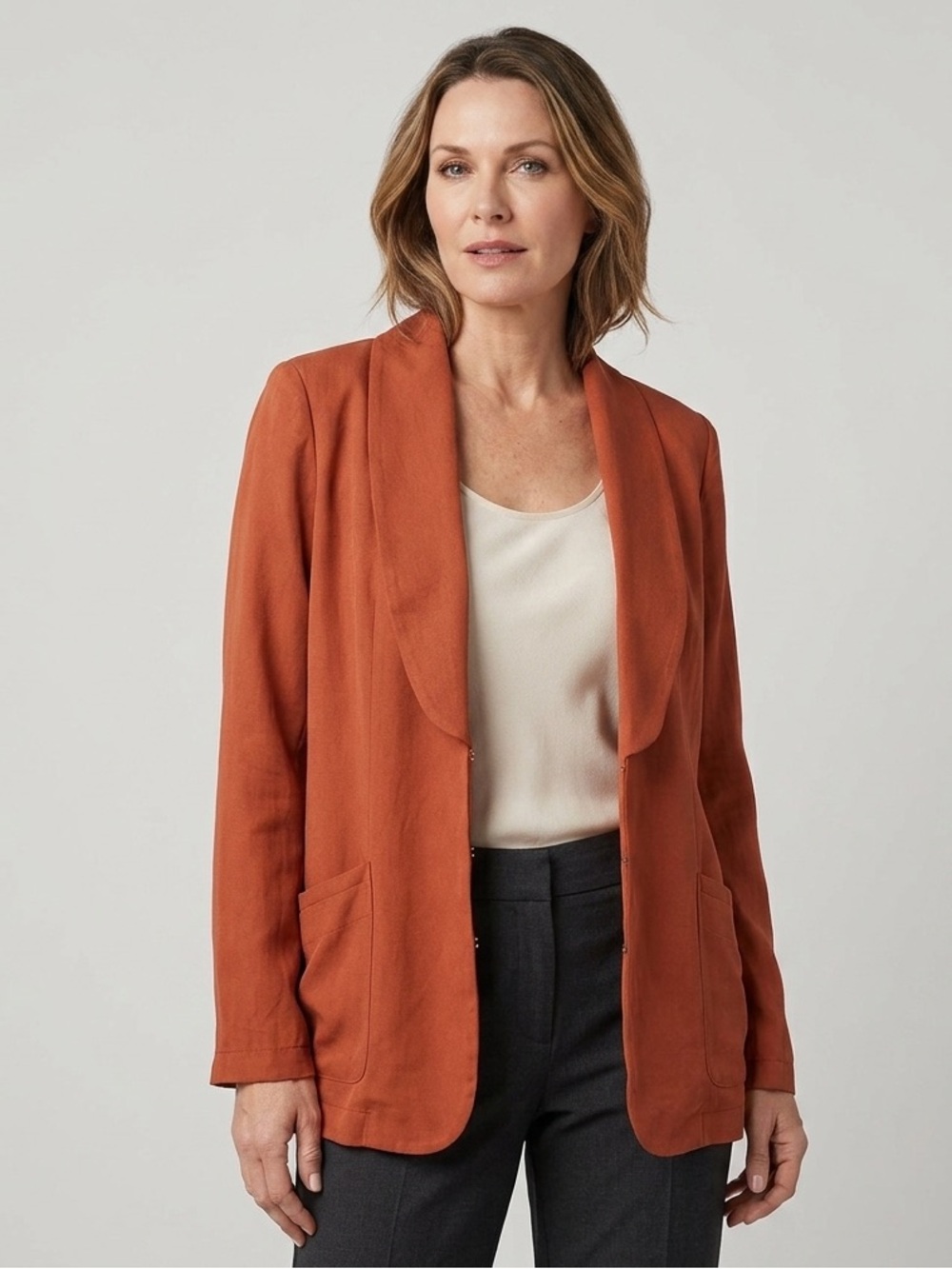 WinterSilks Women’s Large Blazer L Rust Silk Shawl Collar Suit Jacket Classic